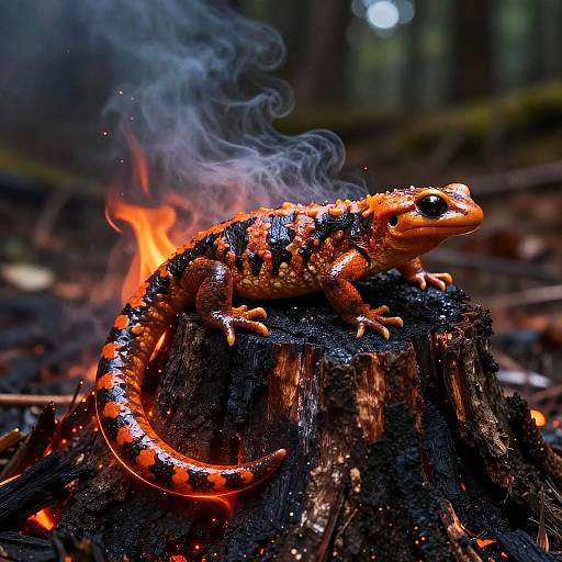Glowing Salamander on Charred Stump