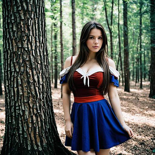 Young Woman in Bucky Cosplay Dress in Forest
