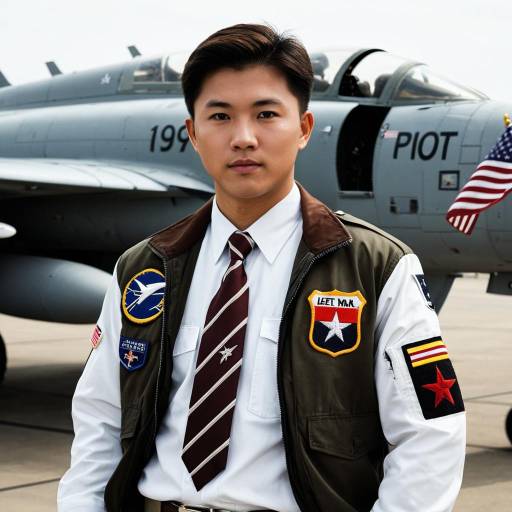 Asian Military Pilot Standing Near Fighter Jet