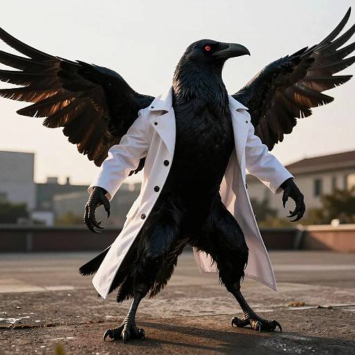 Anthropomorphic Crow in White Jacket