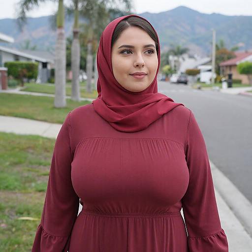 Plus-Sized Woman in Red Hijab