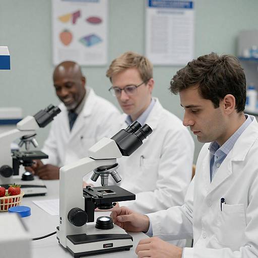 Scientists Examining Samples with Microscopes