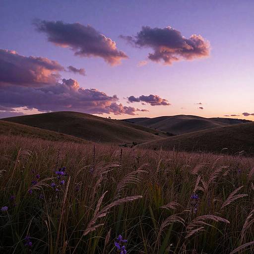 Purple Sunset Over Rolling Hills