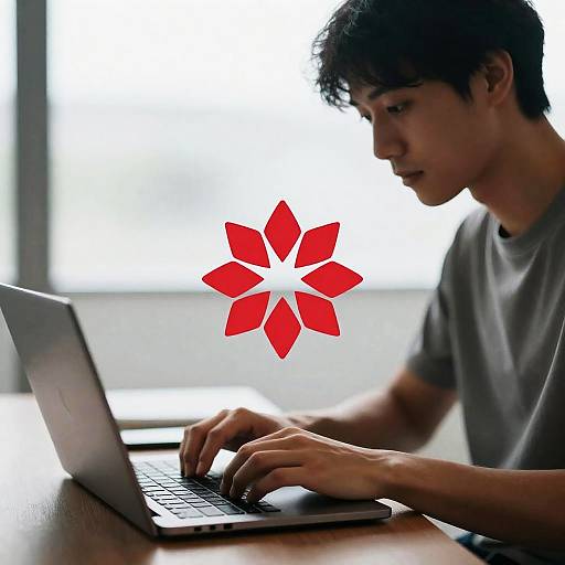 Backlit Developer With Minimal Red Flower Logo