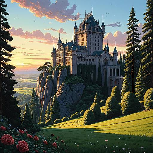 Renaissance Palace on Cliff at Sunset