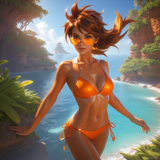 Woman in Orange Bikini at Tropical Beach
