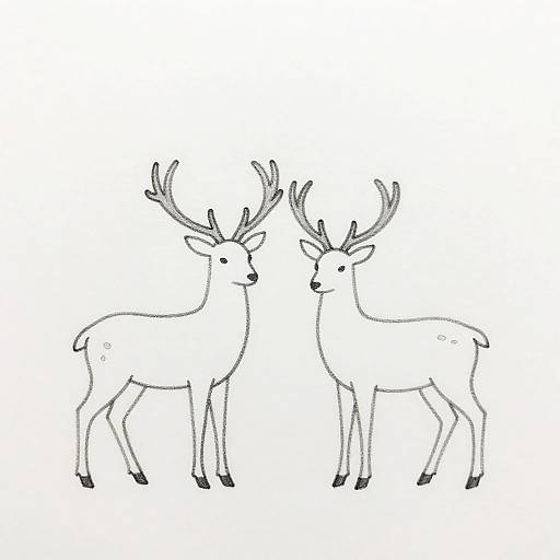Minimalist Pencil Deer Couple Drawing