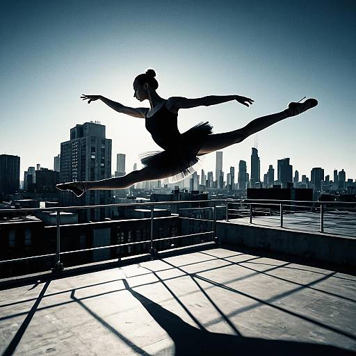 Ballet Dancer Leaping on Urban Rooftop
