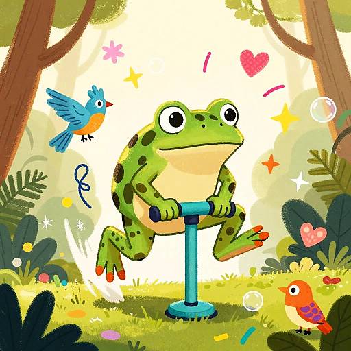 Playful Frog on Pogo Stick