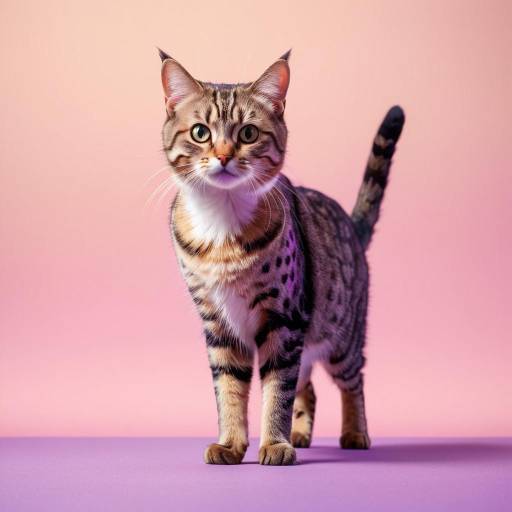 Spotted Bengal Cat on Pink and Purple Background