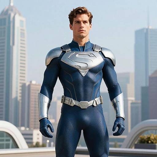 Futuristic Male Superhero in Urban Setting