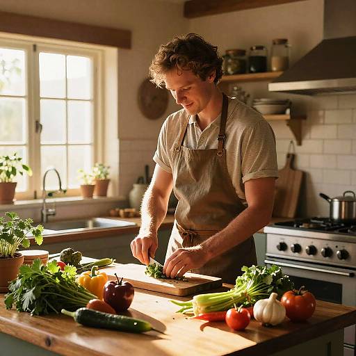 Ken Cooking in Cozy Rustic Kitchen