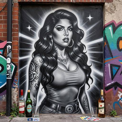 Chicano Art: Tattooed Woman in Urban Alley