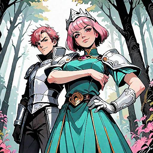 Anime Characters in Forest Armor Pose