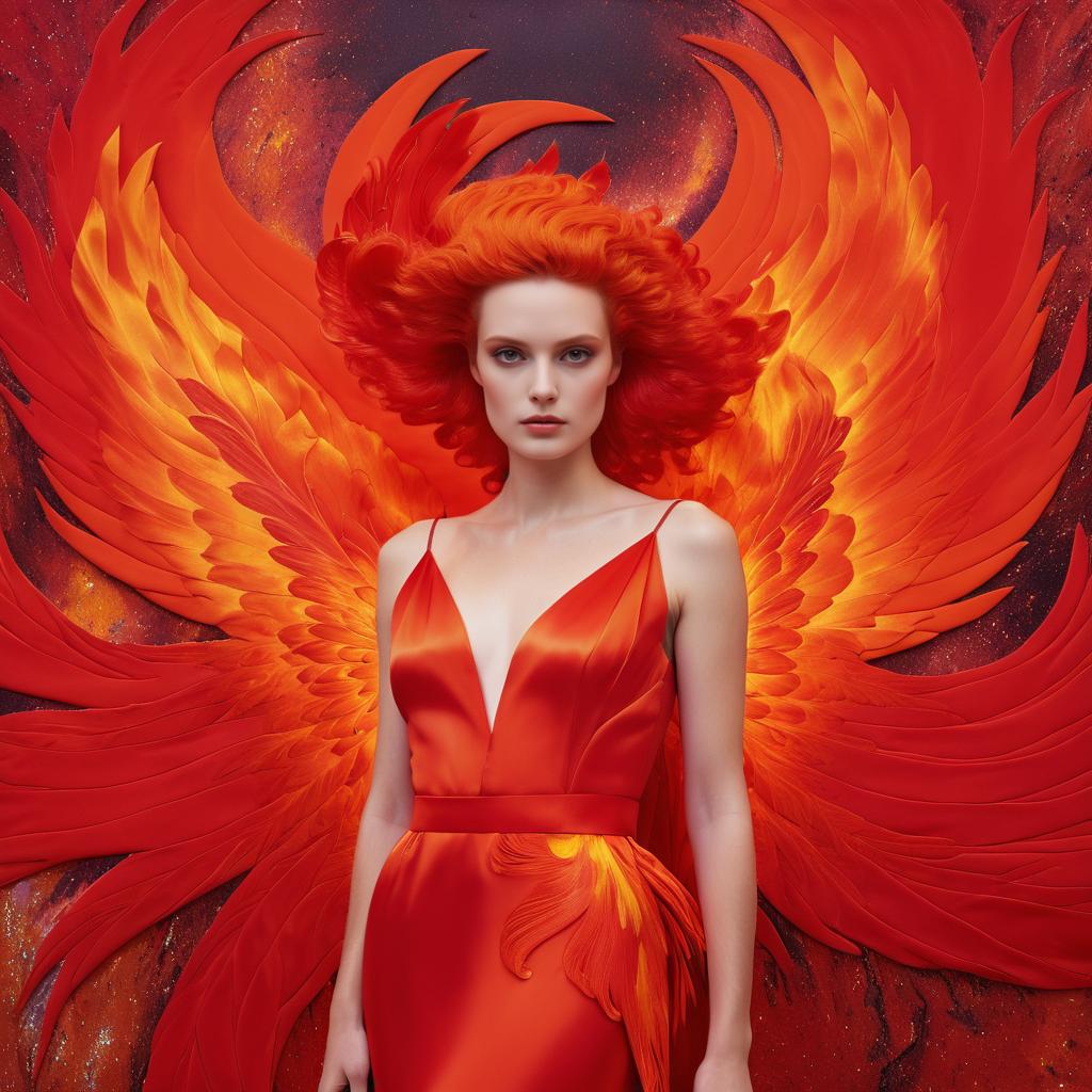 Surreal Phoenix Portrait in Fiery Silk