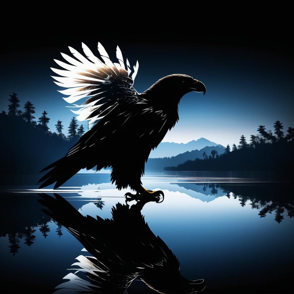 Eagle Silhouette with Lake Double Exposure