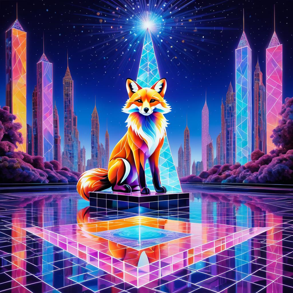 Whimsical Fox in Neon Chrome Fantasy