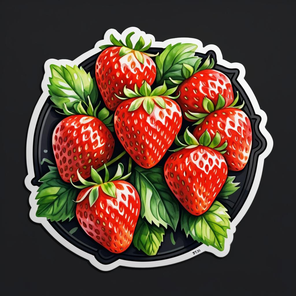 Watercolor Strawberry Sticker Design Concept