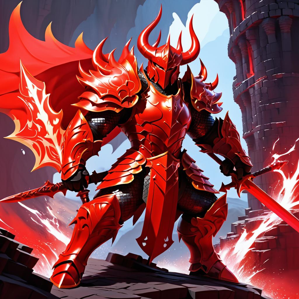 Fierce Crimson Dragon Knight Illustration