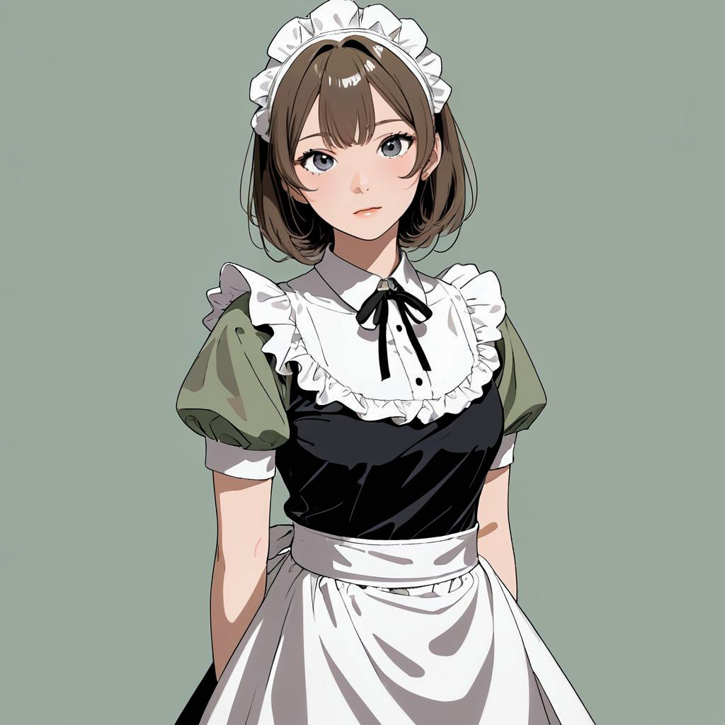 Flustered Young Woman in Modern Maid Outfit