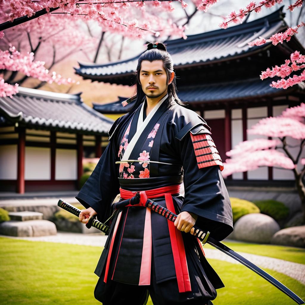 Cinematic Samurai Portrait in Cherry Blossoms