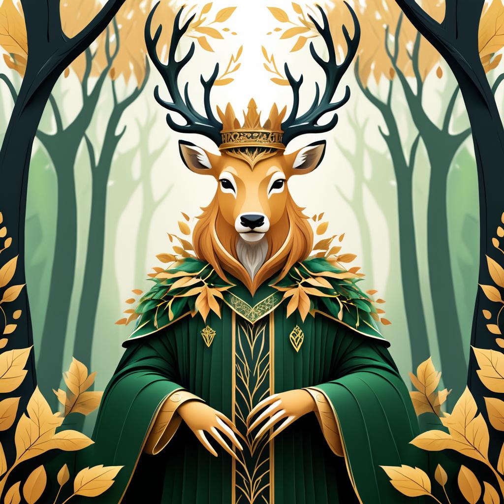 Regal Anthropomorphic Deer King Illustration