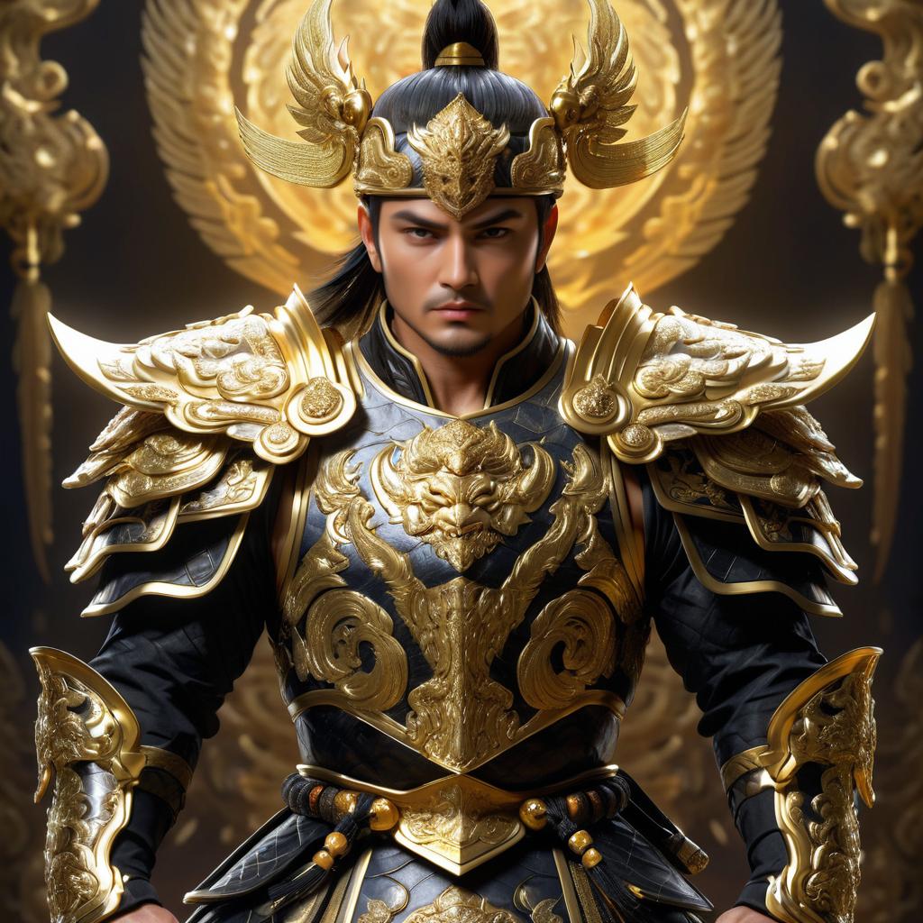 Majestic Asian Warrior in Oil Painting