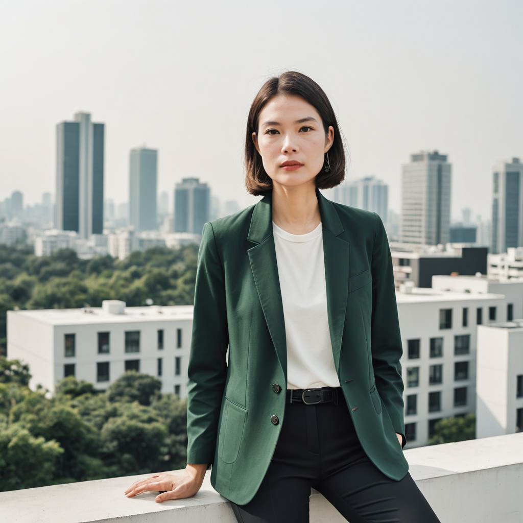 Elegant Minimalist Fashion on a Rooftop