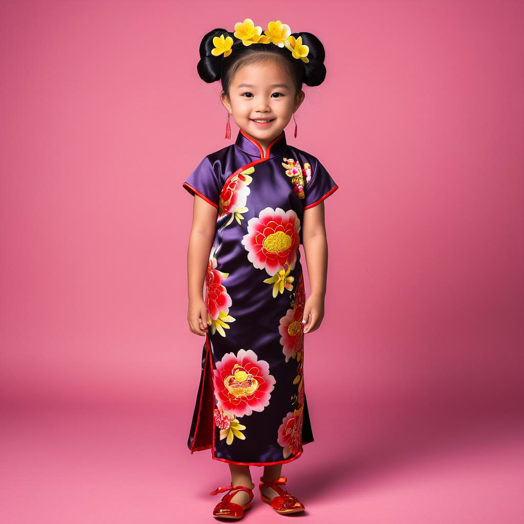 Cheerful Girl in Vibrant Qipao