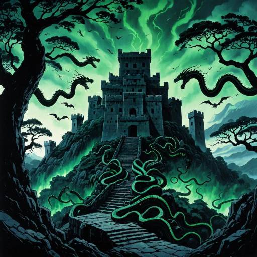 Hydra Over Ancient Fortress at Dusk