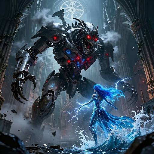 Epic Battle: Water Elemental vs Mechanical Behemoth