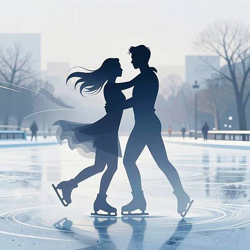 Stylized Spinning Ice Skaters Silhouette