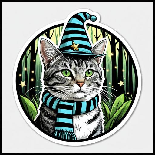 Cartoon Tabby Cat Wizard Sticker
