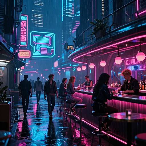 Futuristic Cyberpunk Neon Bar Scene
