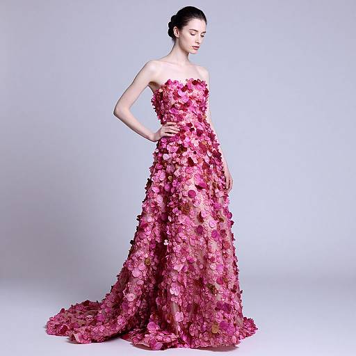 Elegant Woman in Floral Petal Gown