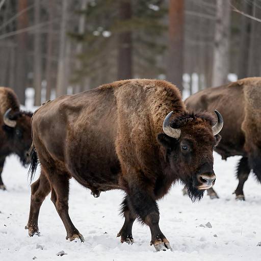 Bison in a Snowy Forest Setting