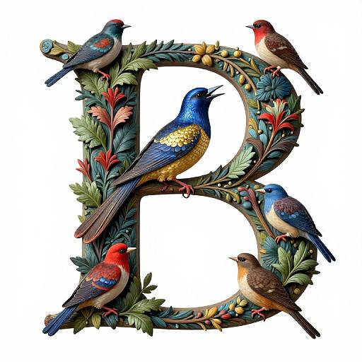 Renaissance Illuminated Letter B with Birds