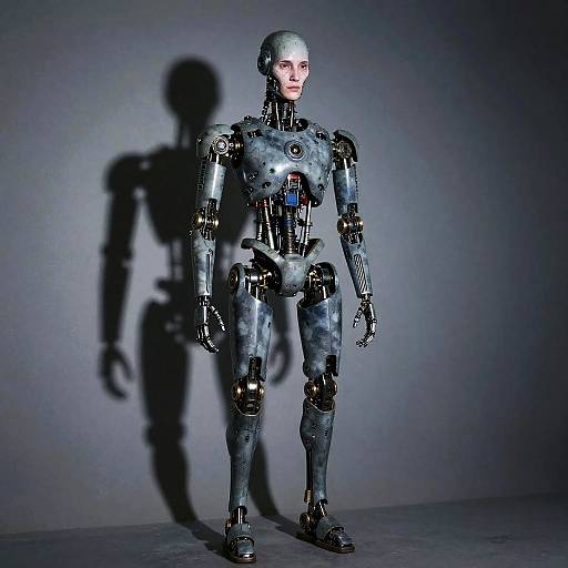 Mysterious Humanoid Robot with Long Shadow