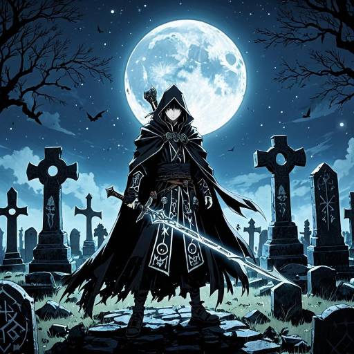 Shadow Mage in Moonlit Graveyard Scene