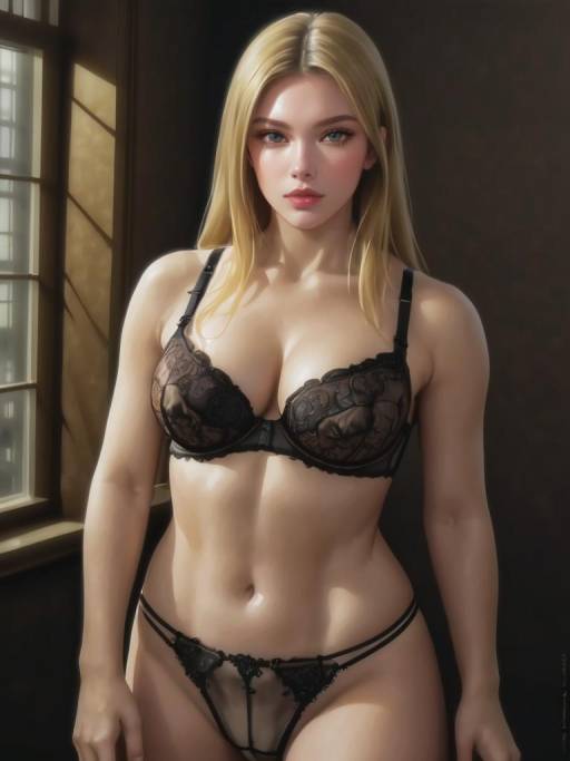 Blonde Woman in Black Lingerie