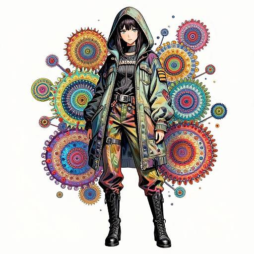 Fractal Anime Female in Layered Jacket