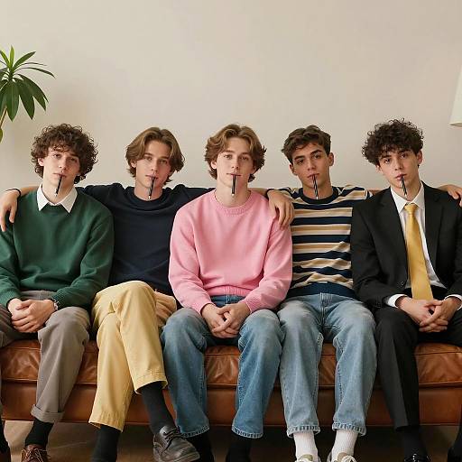 Casual Group of Young Men on Couch