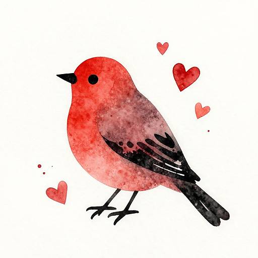 Minimalist Watercolor Bird with Hearts
