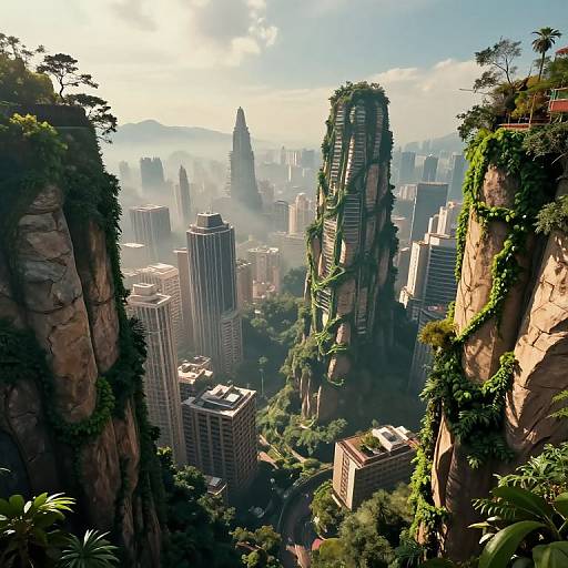 Surreal Metropolis with Dreamlike Vines