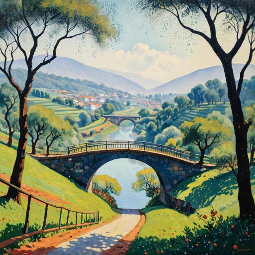 Orchard Valley with Arched Bridge Painting