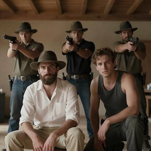 Intense Standoff in Wooden Room