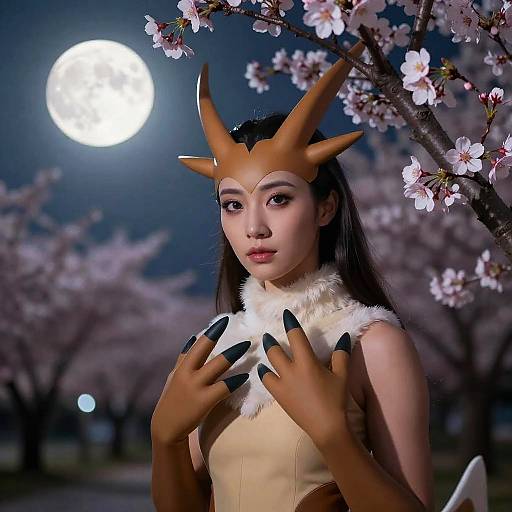 Feral Arcanine Under Cherry Blossoms