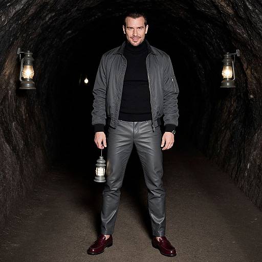 Edgy Rockabilly Man in Dark Tunnels