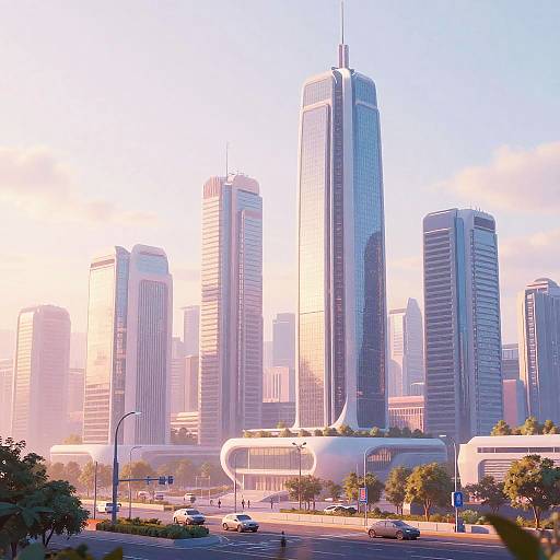 Pastel Futuristic Cityscape at Dawn