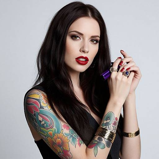 Tattooed Woman with Red Lipstick